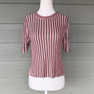 One Grey Day Striped Short-Sleeve Knit Top
